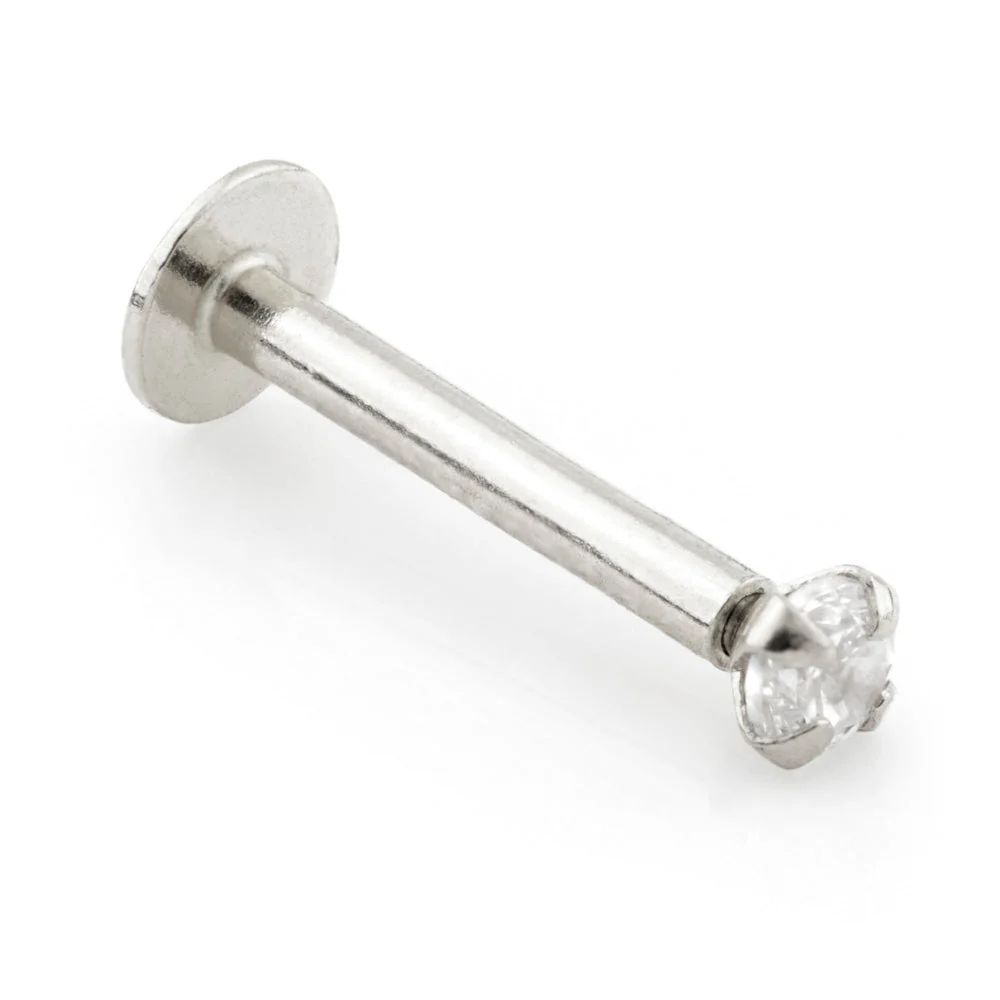 14ct Gold Micro Labret with Internal Screw Prong Set Diamond 1.2mm - Image 2