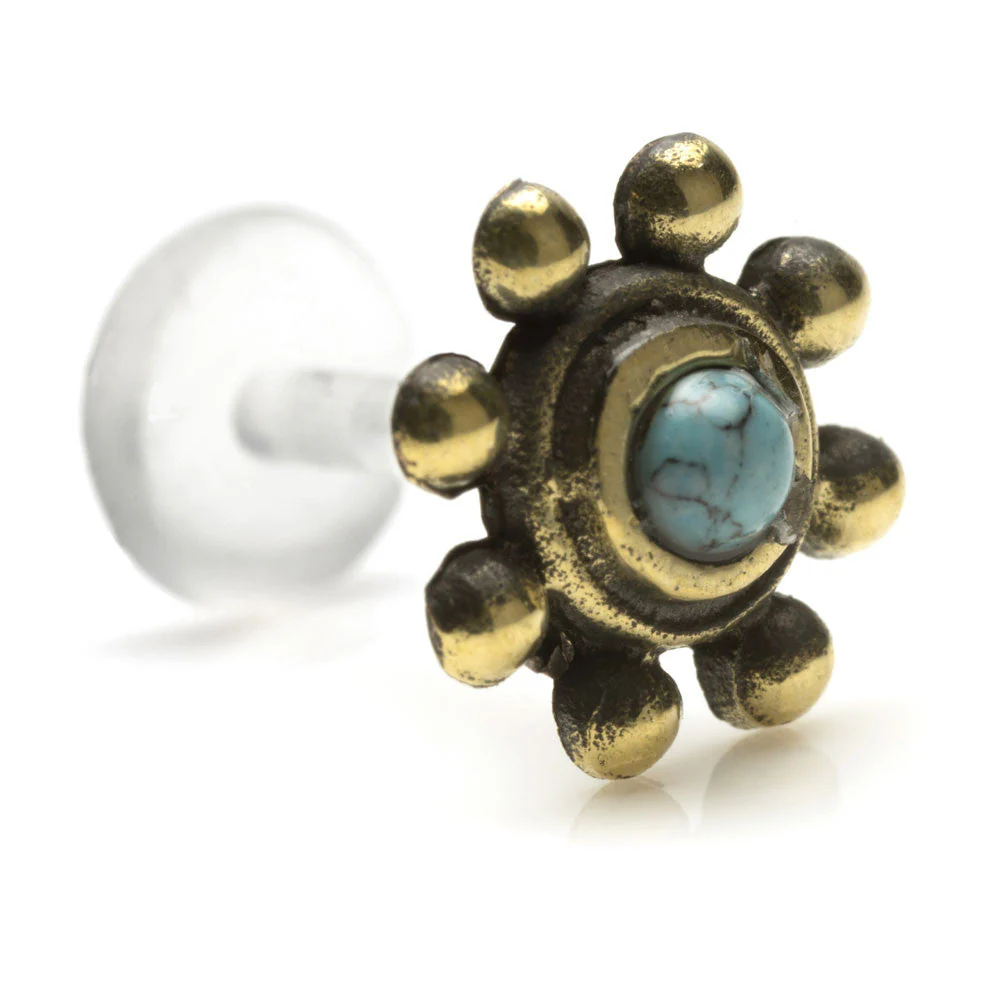 1x Turquoise Brass & Plastic Labret