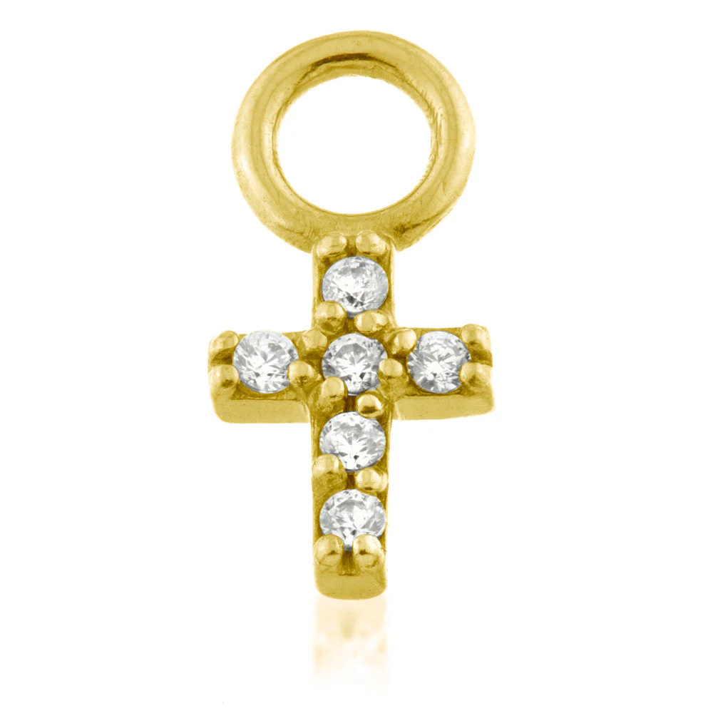 24K Gold Steel Crystal Cross Charm for Hinge Segment Ring / BCR