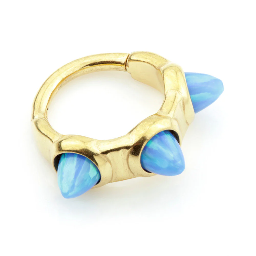 24K Gold Steel Hinged 3 Cones Opal Hinge Ring 1.2mm