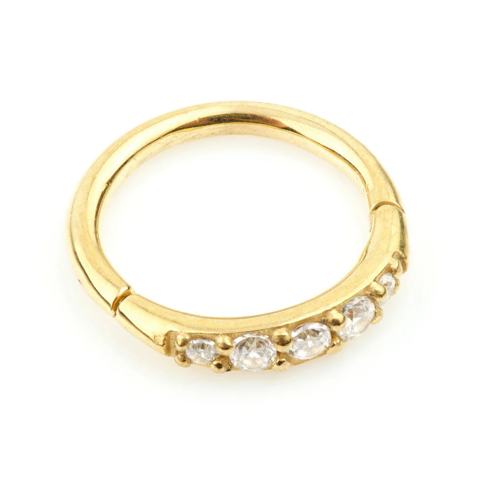 24K Gold Steel Side Gem Hinged Micro Ring - 1mm