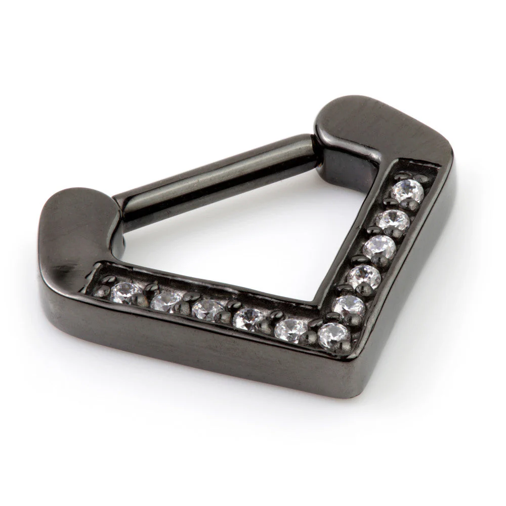 Gun Metal Steel Inverted Jewelled Triangle Septum Ring