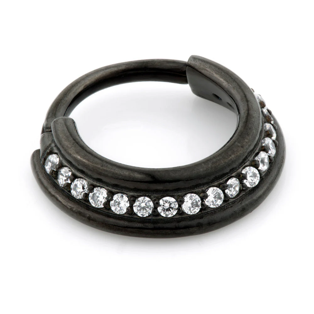 Gun Metal Steel Slanted Hinged Jewelled Ring