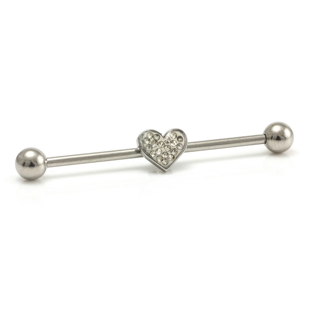 Industrial Bar with Multi Gem Heart