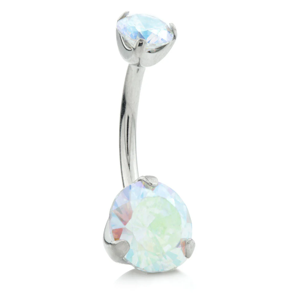 Internal Ti Double Prong Set Jewelled Navel