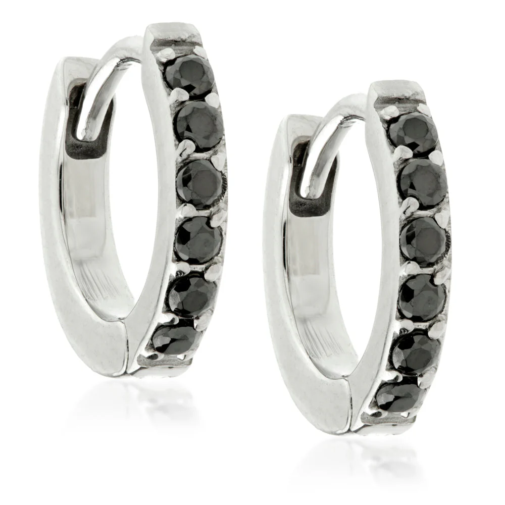 Pave Gem Small Steel Huggie Hoop Earrings (Pair) - Image 2