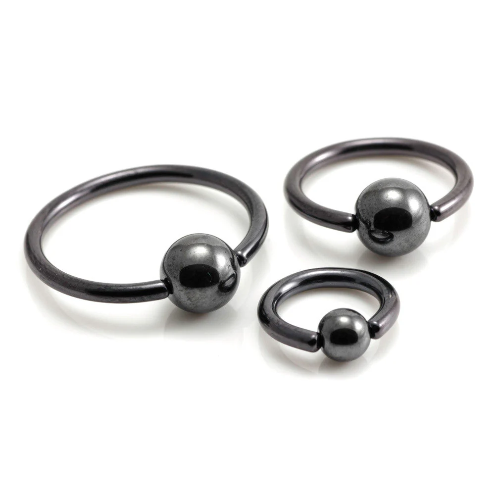 PVD Black Ti BCR with Hematite Bead 1.6mm