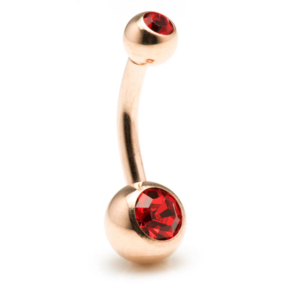 Rose Gold Steel Double Jewelled Navel Bar - Image 4