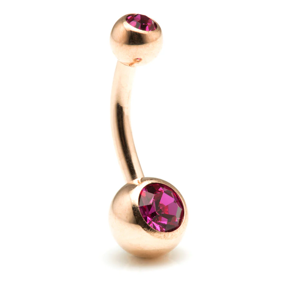 Rose Gold Steel Double Jewelled Navel Bar - Image 6