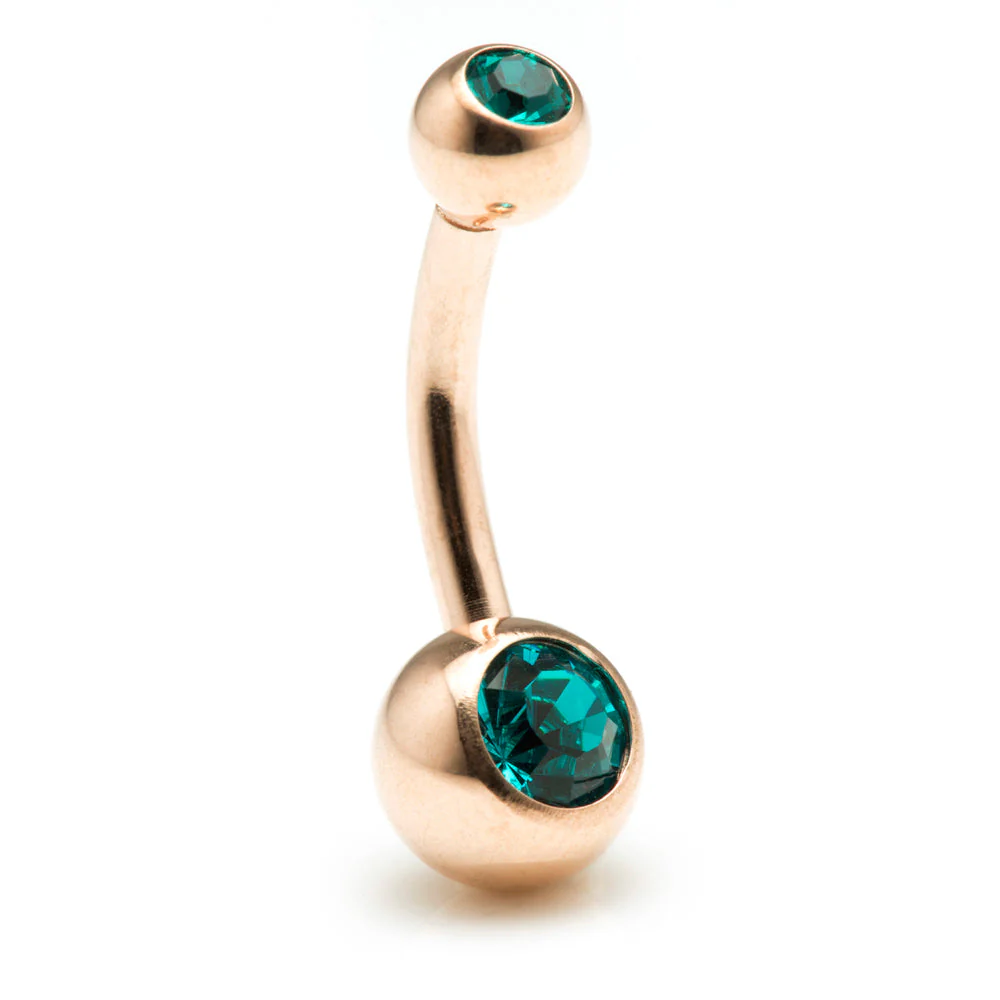 Rose Gold Steel Double Jewelled Navel Bar - Image 8