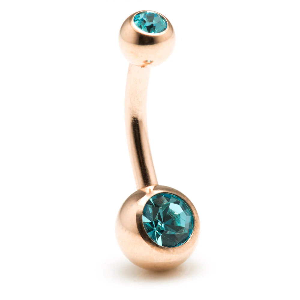 Rose Gold Steel Double Jewelled Navel Bar - Image 9