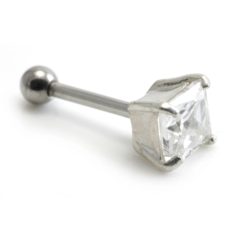Silver Square Gem Steel Microbar-1.2-6