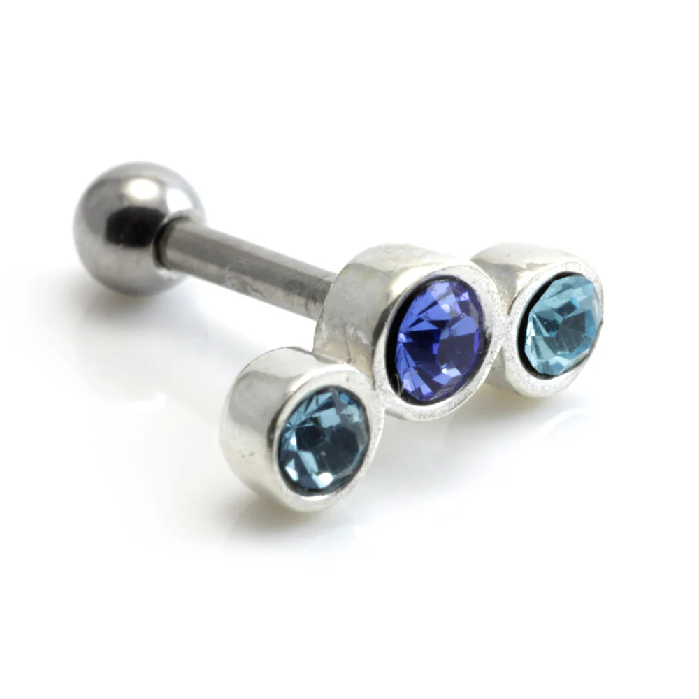 Silver Triple Gem Steel Microbar