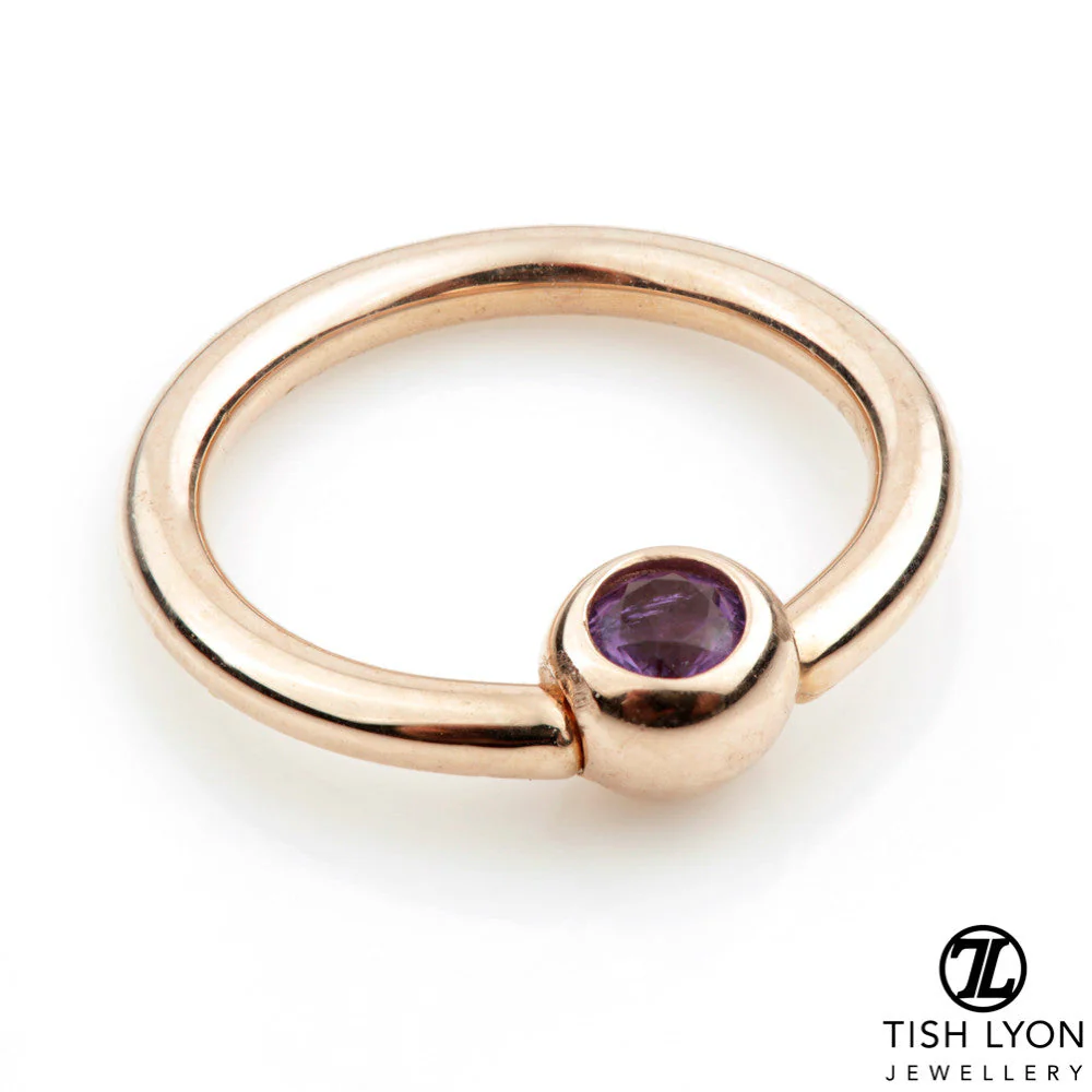 Solid 14ct Gold Amethyst Piercing Ring