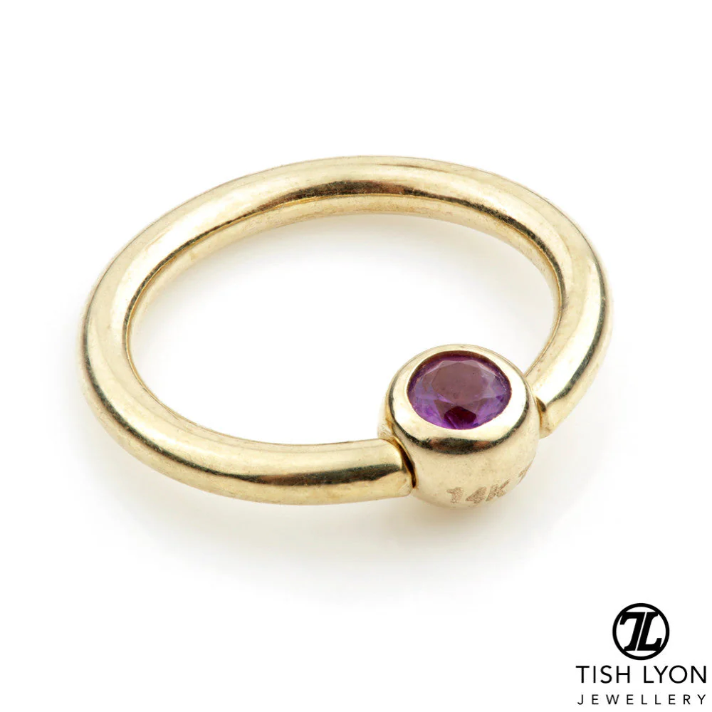 Solid 14ct Gold Amethyst Piercing Ring - Image 2