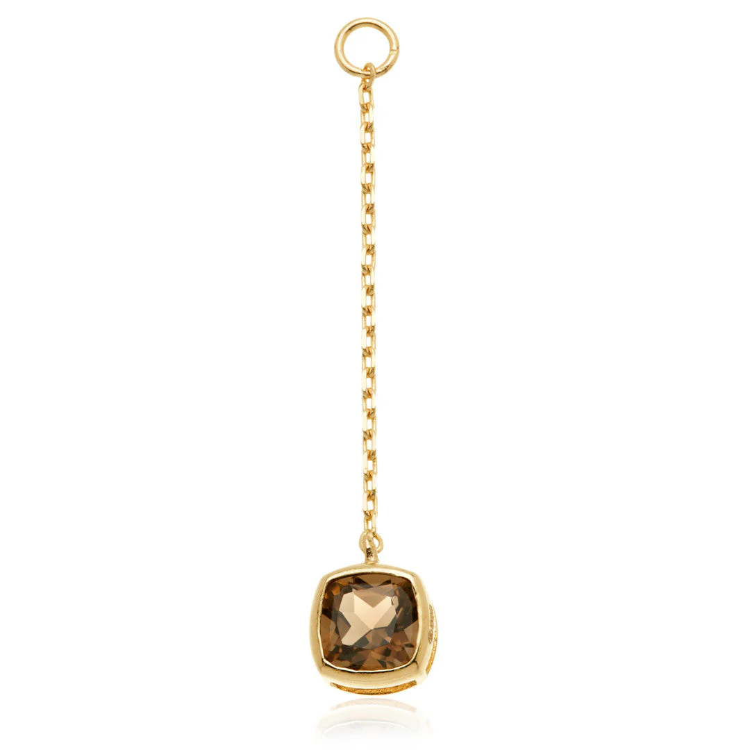 Solid 14ct Gold Hanging Smokey Quartz Cushion Chain
