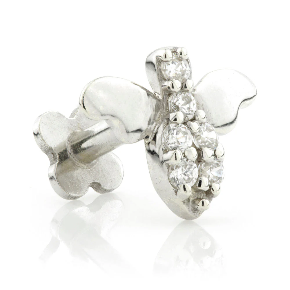 Solid Gold Bee Flatback Stud with Gemstones - Image 2