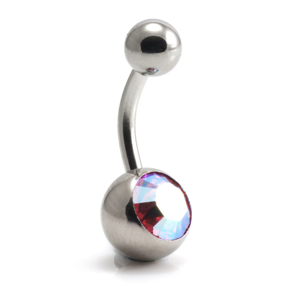 Steel External Single Jewelled Navel -1.6-14-AB Rose
