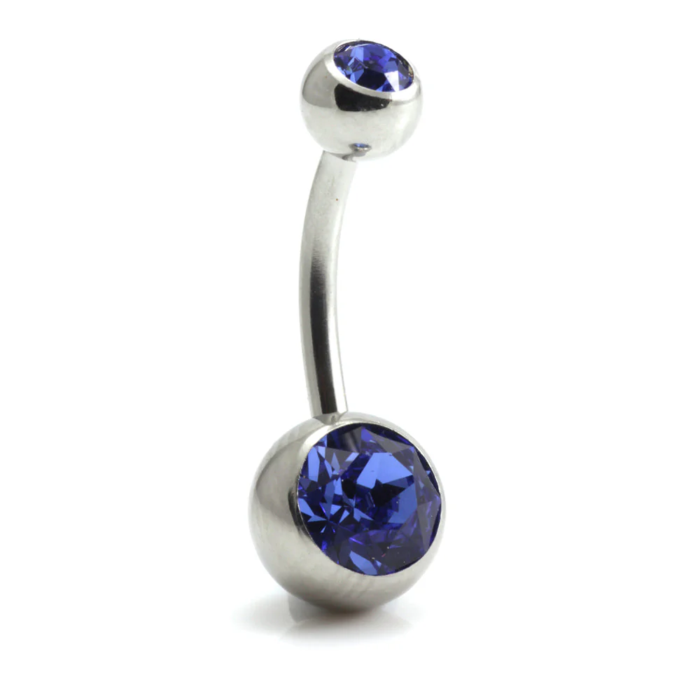 Steel External Thread Double Jewelled Navel Bar - Image 18