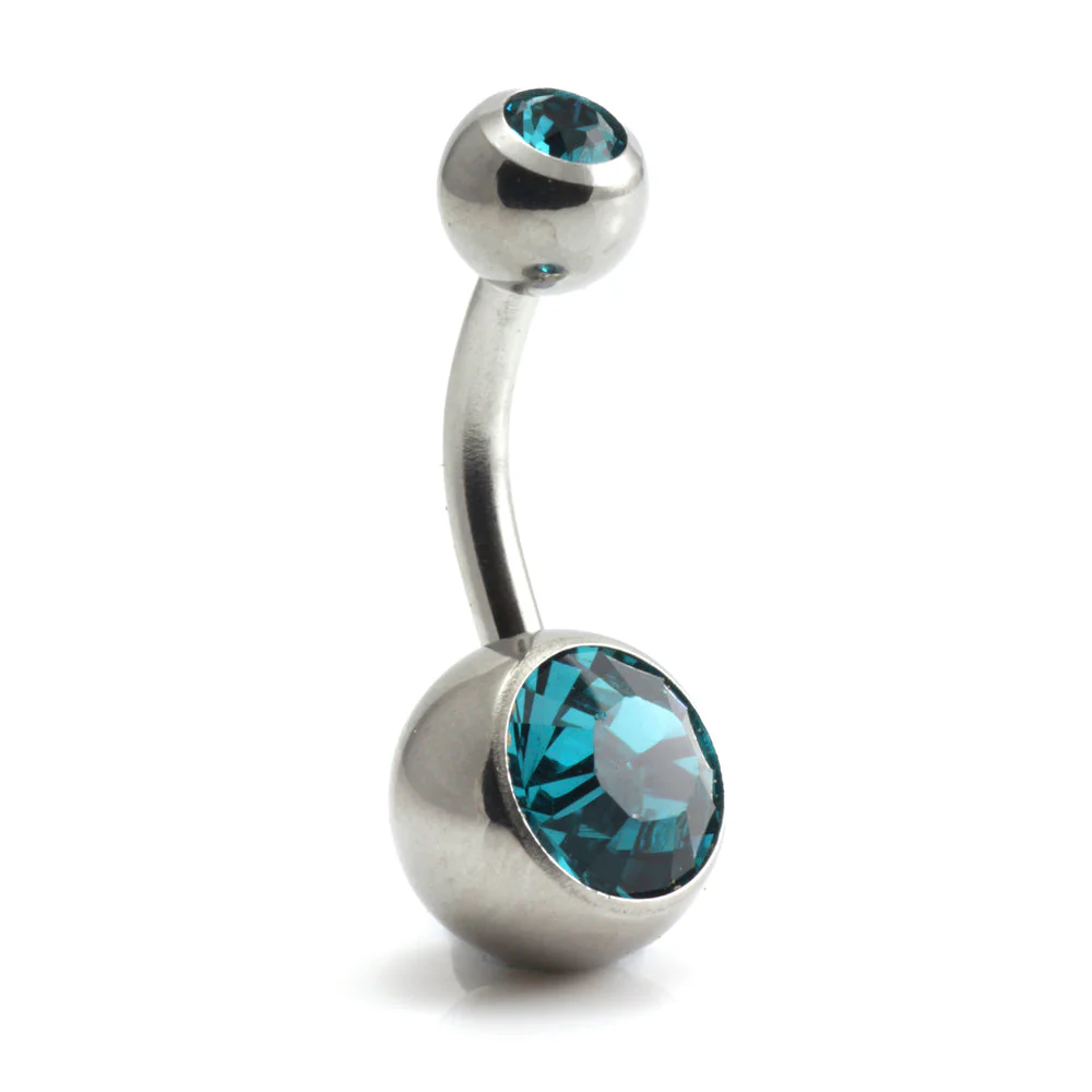 Steel External Thread Double Jewelled Navel Bar - Image 19