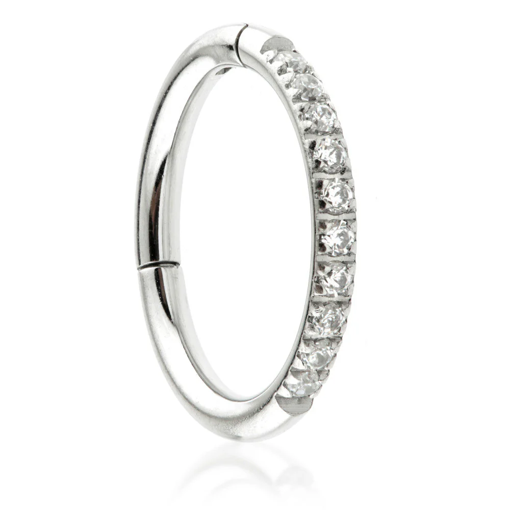 Steel Half Pave Gems Hinged Micro Ring - 1.2mm