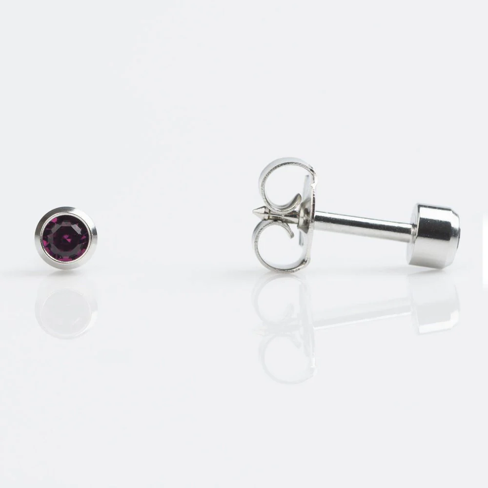 Studex Regular Stainless Amethyst (February) Bezel Studs - Pack of 12