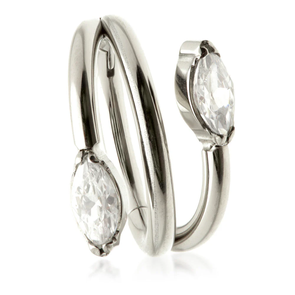 Ti Couture Coiled Shape with Marquise Gem Ends Hinged Ring