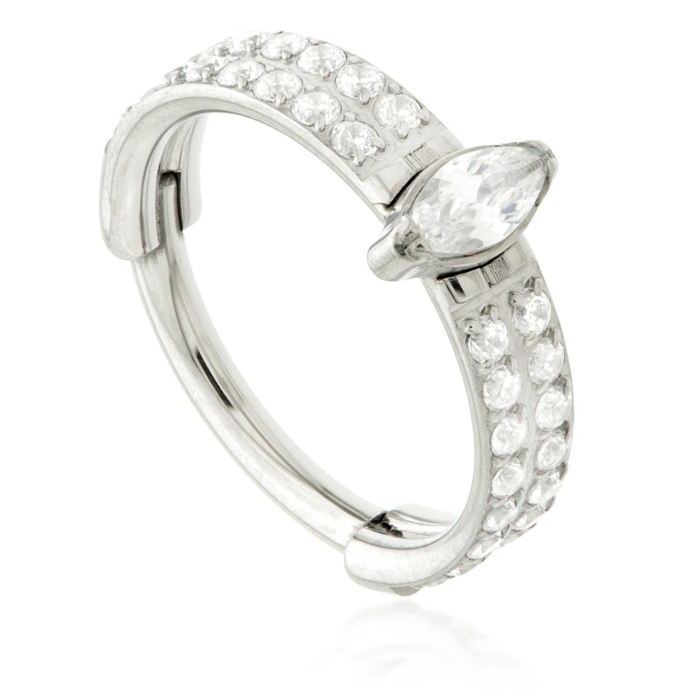 Ti Couture Double Pavé with Gem Marquise Hinged Ring