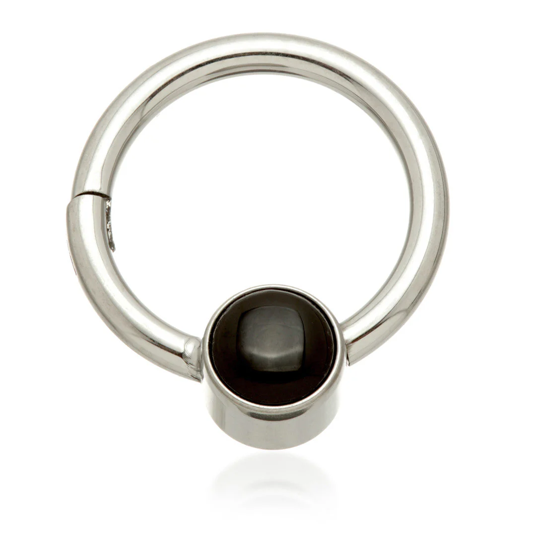 Ti Hinged Segment Ring with Black Agate Stone Disk