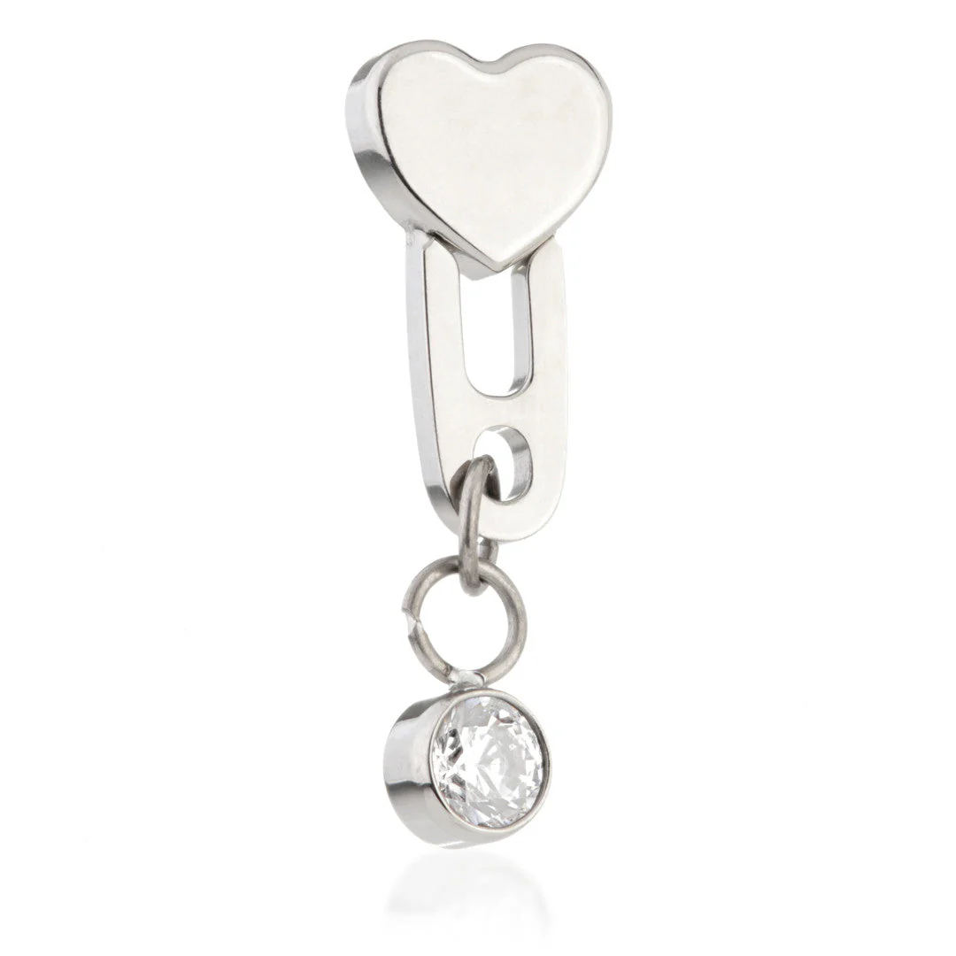 Ti Threadless Locked Heart Attachment with Hanging Bezel Gem