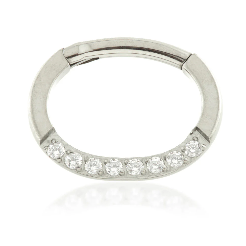 Titanium Oval Front Gem Hinged Ring