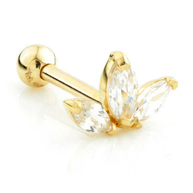 TL 14 Carat Gold Jewelled Fleur-de-lis Cartilage Bar