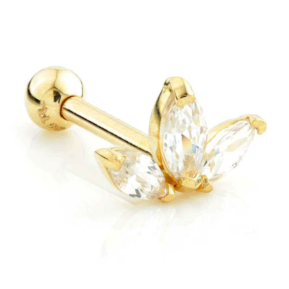 TL 9 Carat Gold Jewelled Fleur-de-lis Cartilage Bar