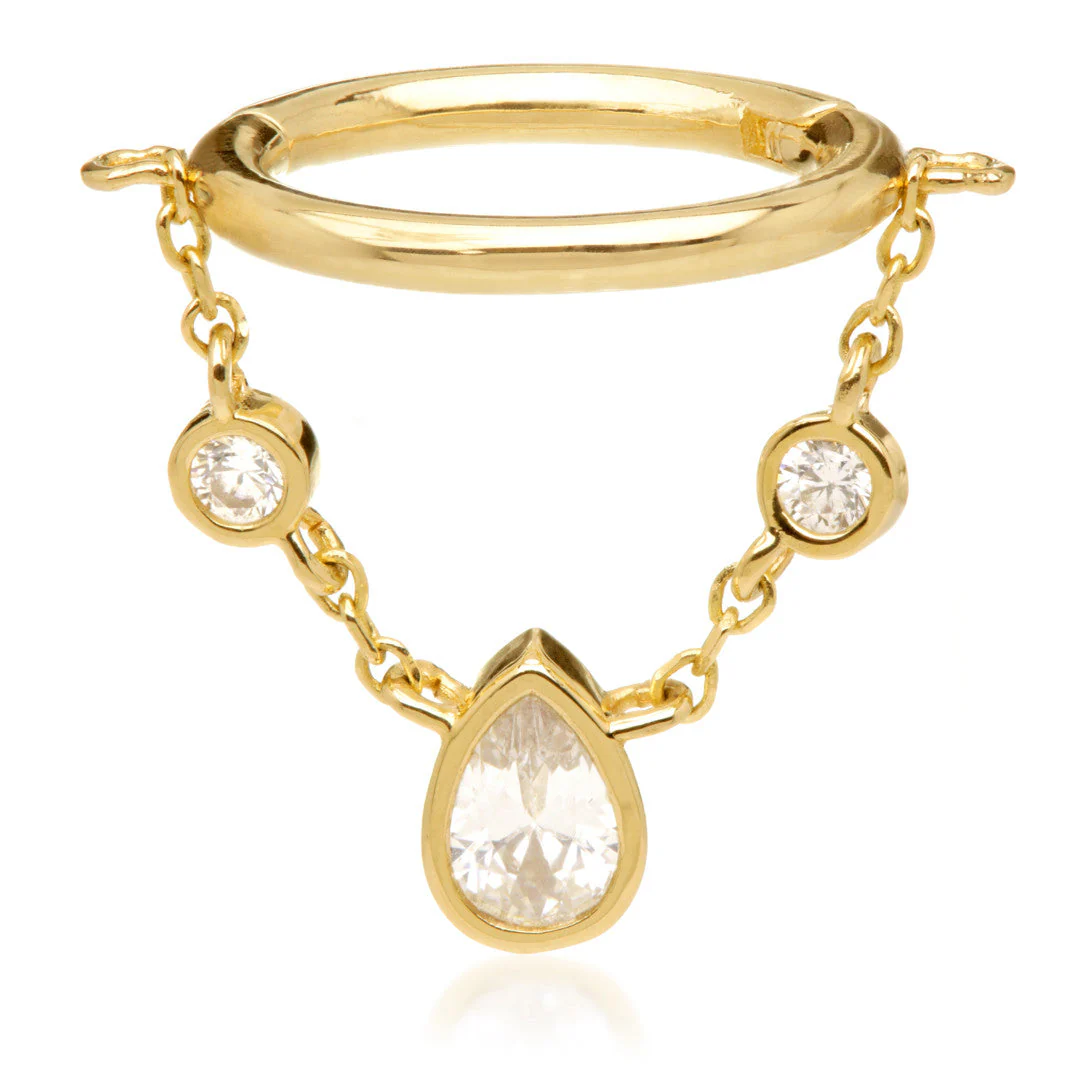 TL - Gold Conch Ring with Hanging Gem Chain