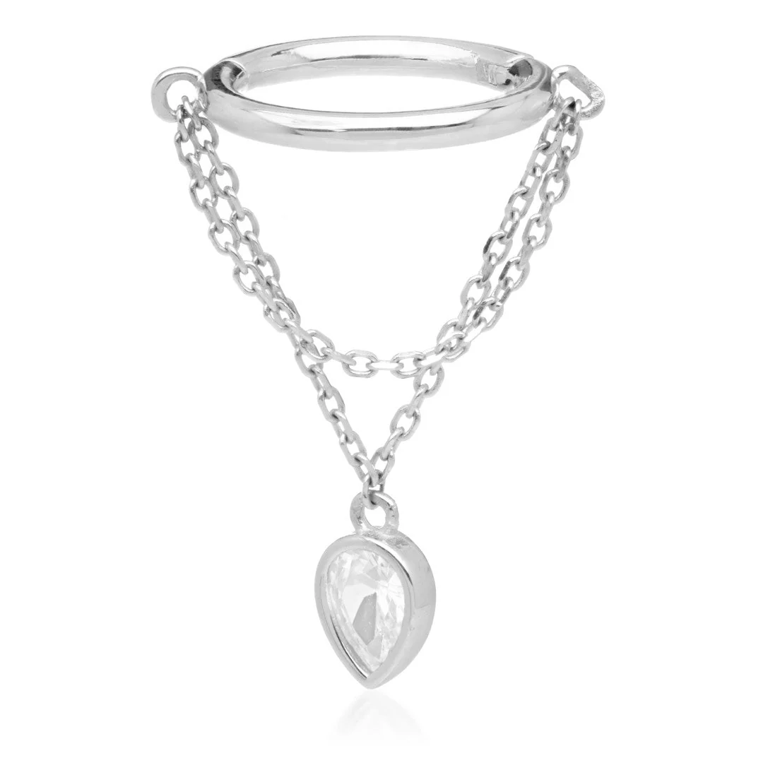 TL - Gold Hinged Ring with Hanging Jewelled Pear