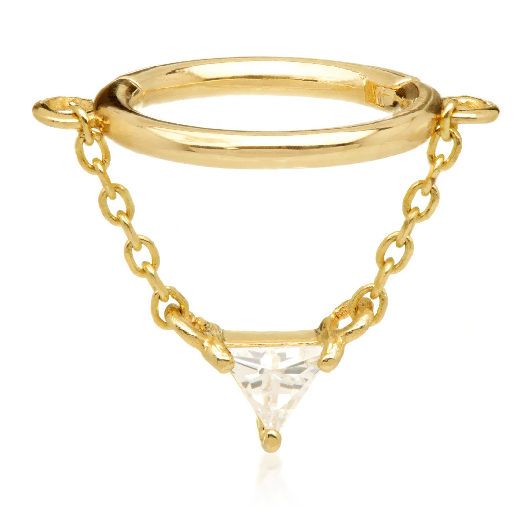 TL - Gold Hinged Ring with Trillion Hanging Chain - Image 2