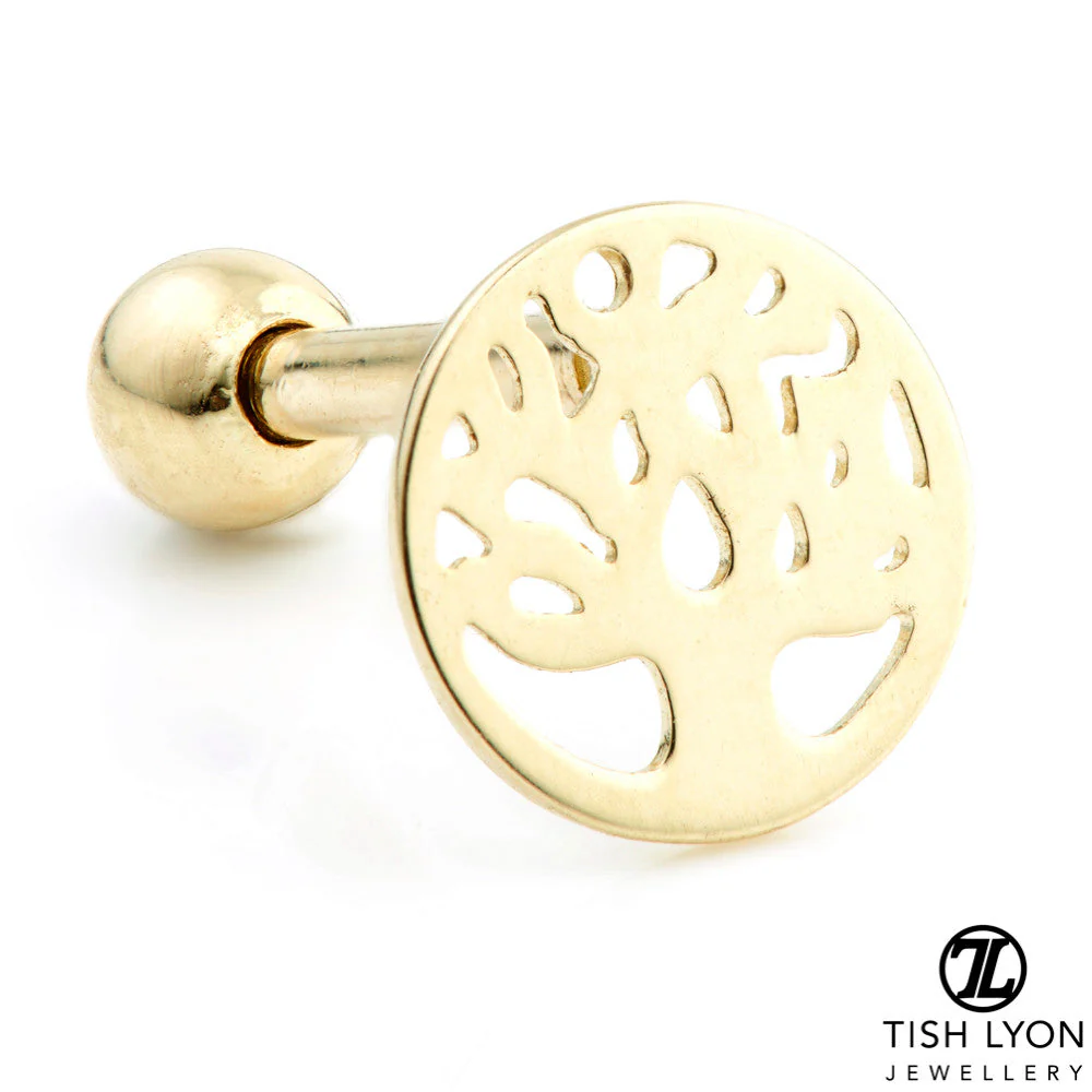 Tree Of Life Solid Gold Cartilage Barbell Earring