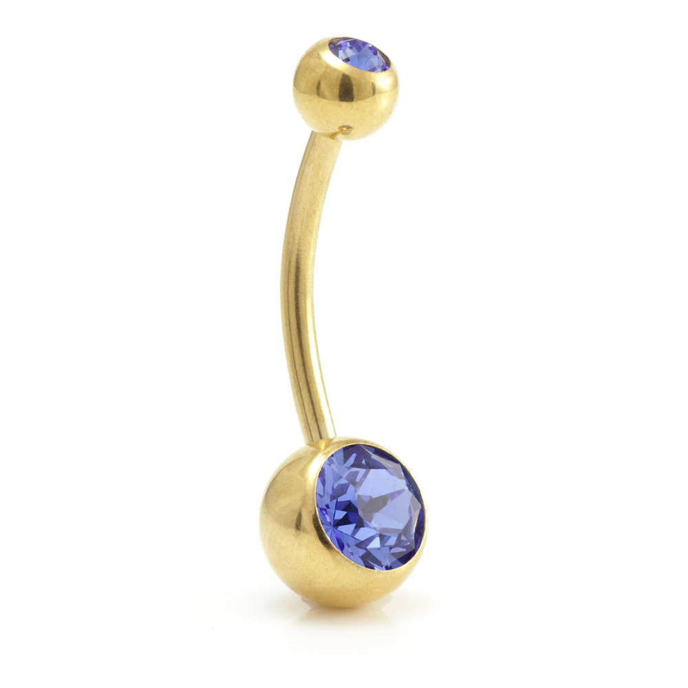 Zircon Gold Steel Double Jewelled Navel Bar - Image 2