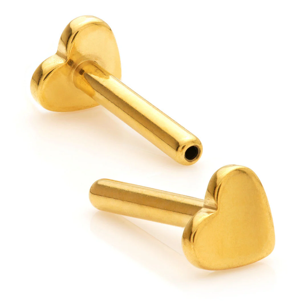 Zircon Gold Ti Threadless Labret Stem with Heart Base