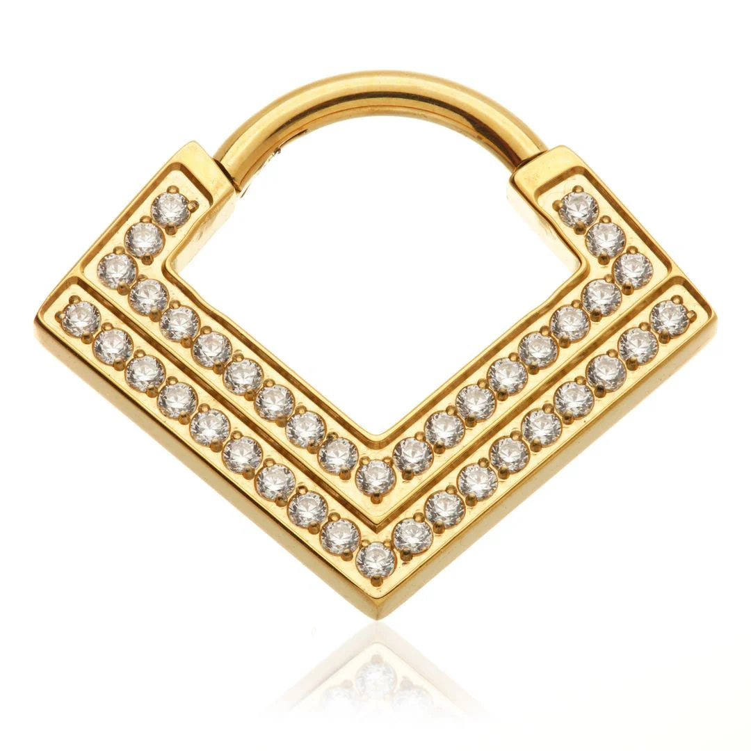 Zircon Gold Titanium Double Pave Gem Hinged Septum Ring
